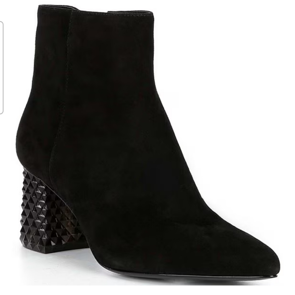 New Antonio Melani Kinsley Black Suede Lucite Block Heel Dress Booties